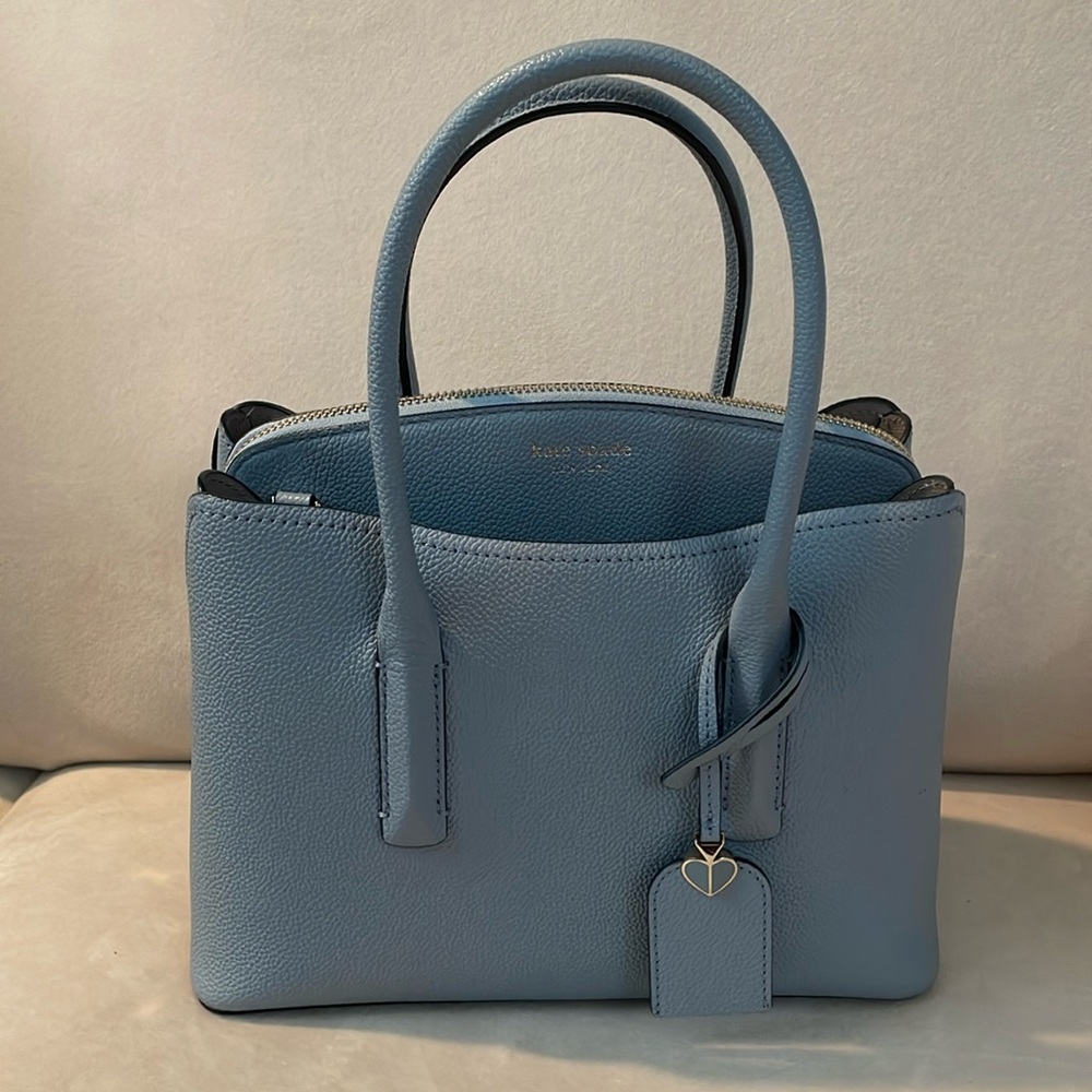 Kate Spade Margaux Medium Satchel Crossbody Bag in Blue with Silver Hardware